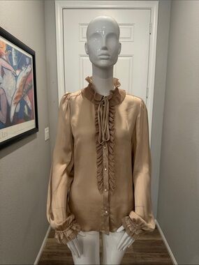 Dolce & Gabbana Champagne Ruffle Silk Blouse